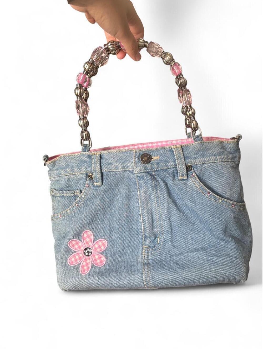 Vintage Y2K ABJ Jeans Denim Beaded Handle Purse